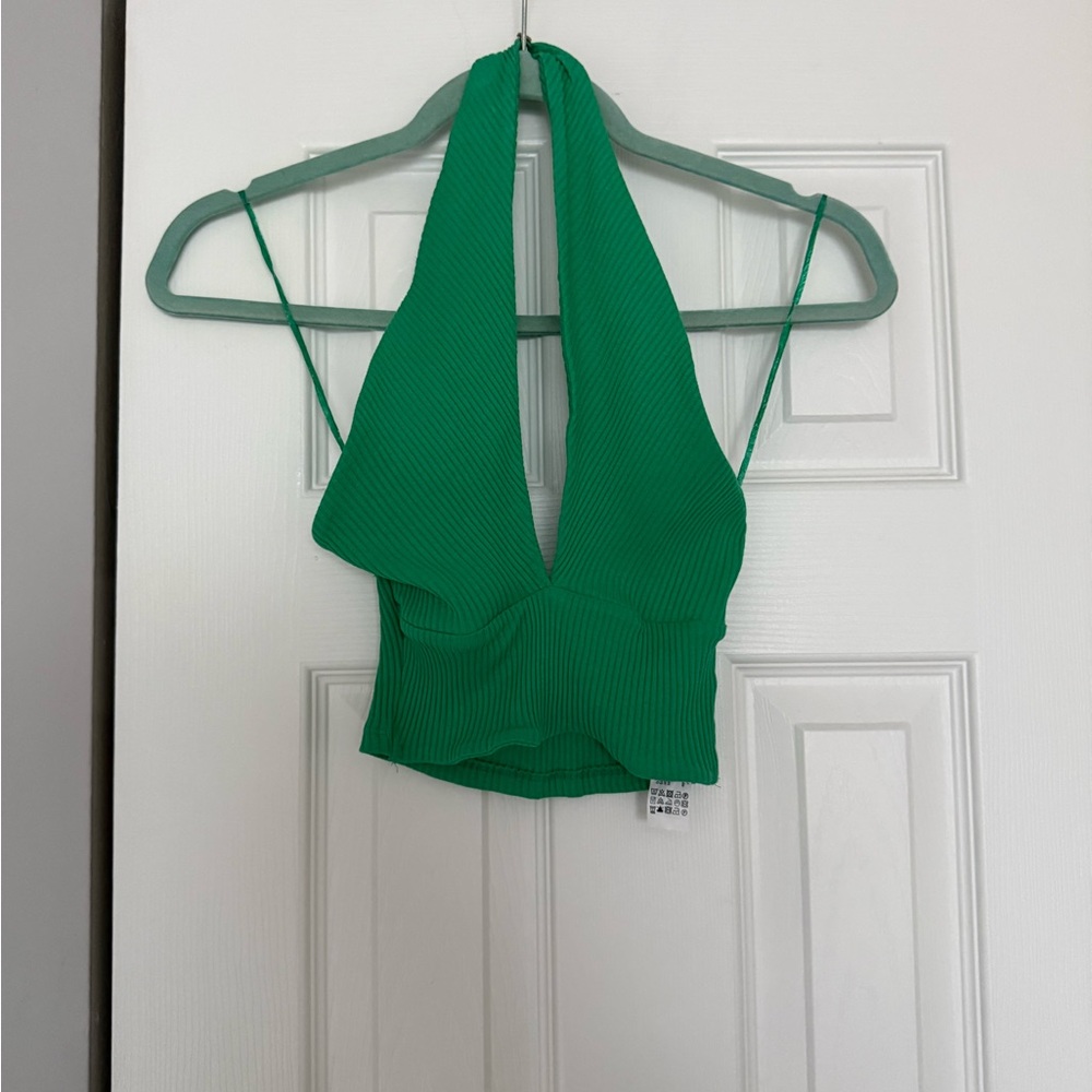 Zara Green Halter Neck Ribbed Top